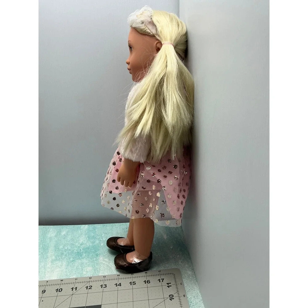 Our Generation Doll Blonde Hair Blue Eyes Pink Dress‎ Outfit 18 Inches